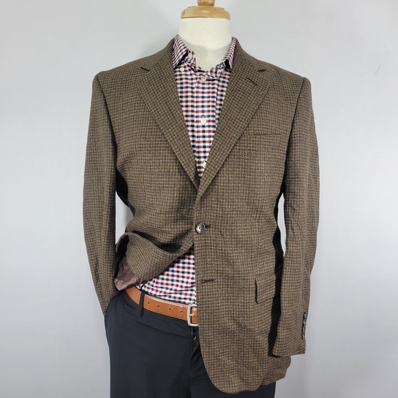 Pronto Uomo Men's Sport Coat Blazer Two Button Brown Silk Wool Blend Size‎ 40S